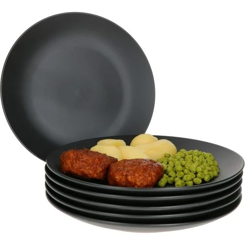 Assiettes plates noires MamboCat, lot de 6, design moderne - Vue principale