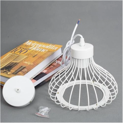 Zoom sur Suspension Cage Métal Blanc Vintage Chrasy, Luminaire Retro