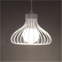 Présentation Suspension Cage Métal Blanc Vintage Chrasy, Luminaire Retro