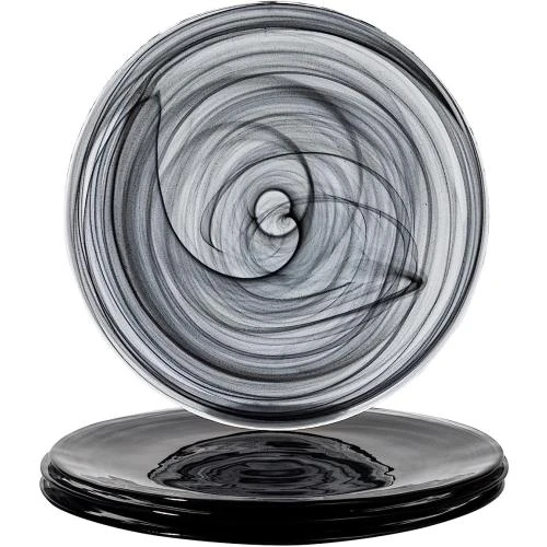 Assiettes déjeuner albâtre noir, marbré, design tourbillon - Vue principale