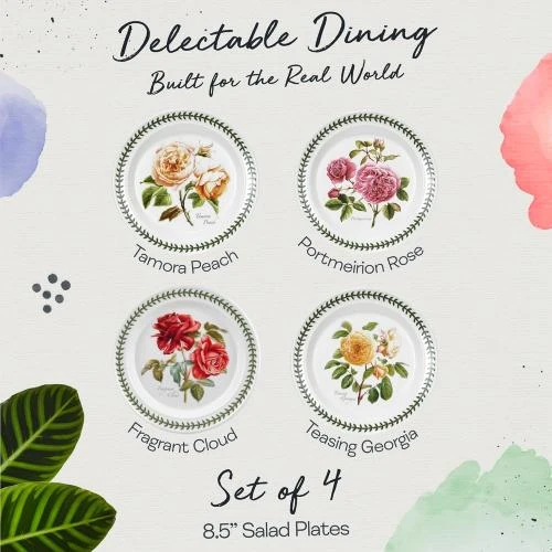 Détail de Assiettes rondes céramique Botanic Roses, 4 pièces, Anglais