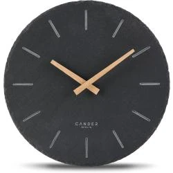 Horloge murale silencieuse ardoise, aiguilles bois, analogique