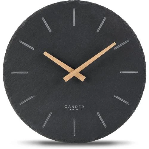 Horloge murale silencieuse ardoise, aiguilles bois, analogique - Vue principale