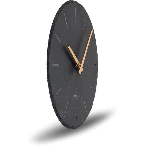Détail de Horloge murale silencieuse ardoise, aiguilles bois, analogique