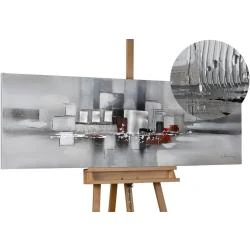 Tableau peinture moderne abstrait gris blanc, décor mural