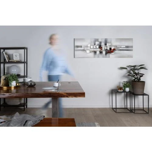 Zoom sur Tableau peinture moderne abstrait gris blanc, décor mural