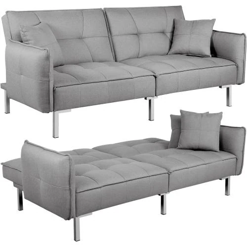 Yaheetech Canapé Lit Pliant Lin, 2 Coussins, Gris - Vue principale