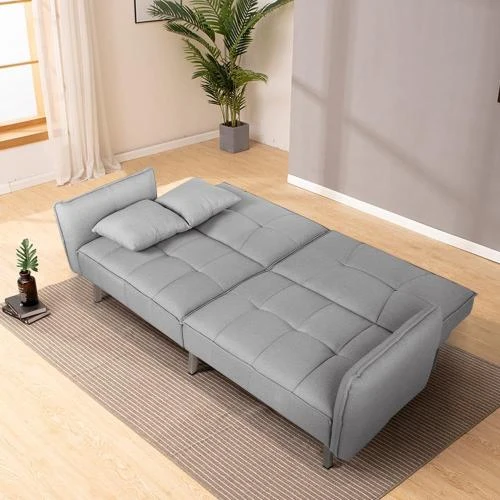 Zoom sur Yaheetech Canapé Lit Pliant Lin, 2 Coussins, Gris