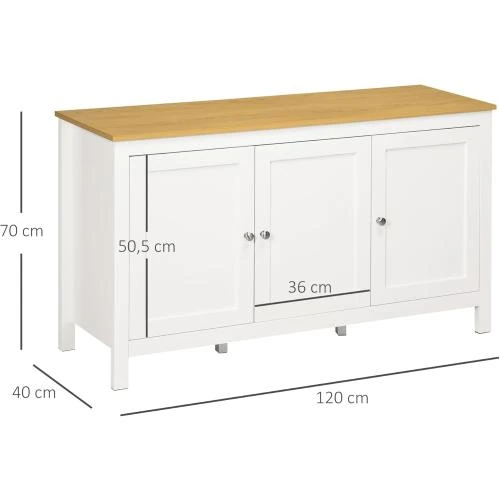 Zoom sur Buffet Meuble Rangement 3 Portes, Étagères Réglables, Bois Clair