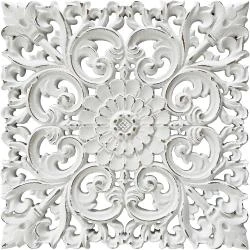 Panneaux muraux bois sculpté, décorations florales suspendues