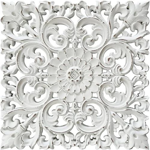 Panneaux muraux bois sculpté, décorations florales suspendues - Vue principale