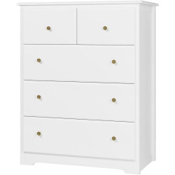 Présentation HOCSOK Commode 5 Tiroirs Rangement Multifonction Blanc