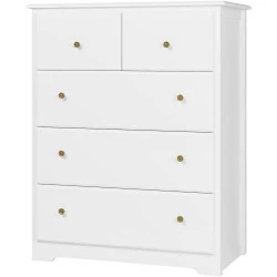 HOCSOK Commode 5 Tiroirs Rangement Multifonction Blanc