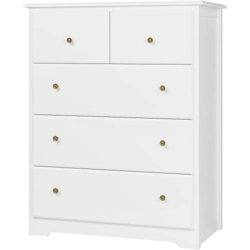 HOCSOK Commode 5 Tiroirs Rangement Multifonction Blanc - Vue principale