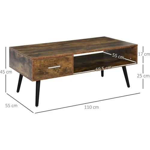 Zoom sur Table basse industrielle Homcom, noir, bois, 1 tiroir, étagère