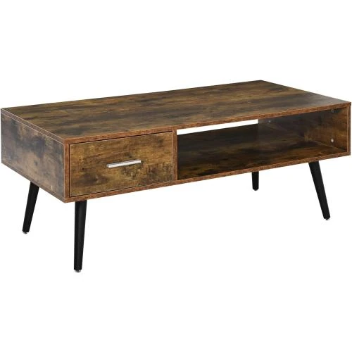 Table basse industrielle Homcom, noir, bois, 1 tiroir, étagère - Vue principale