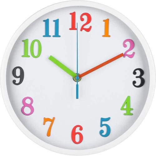 Horloge Murale Silencieuse Ronever, Chiffres 3D Multicolores - Vue principale