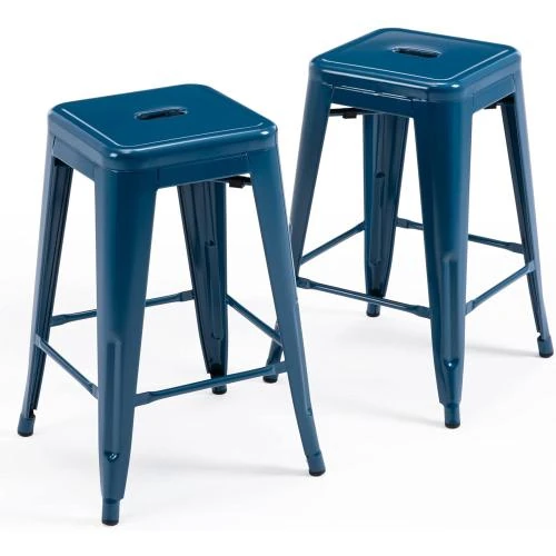 Tabourets de bar métal empilables Vogue Furniture Direct, bleu foncé - Vue principale