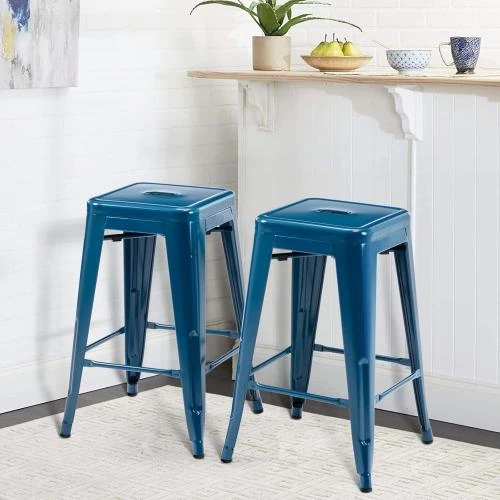 Détail de Tabourets de bar métal empilables Vogue Furniture Direct, bleu foncé