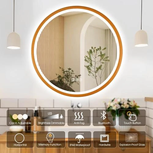 Détail de Miroir Rond LED Salle de Bain Bluetooth et Antibuée IP44