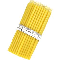 Bougies fines cire jaune, 100pcs, qualité église, rituelles en situation
