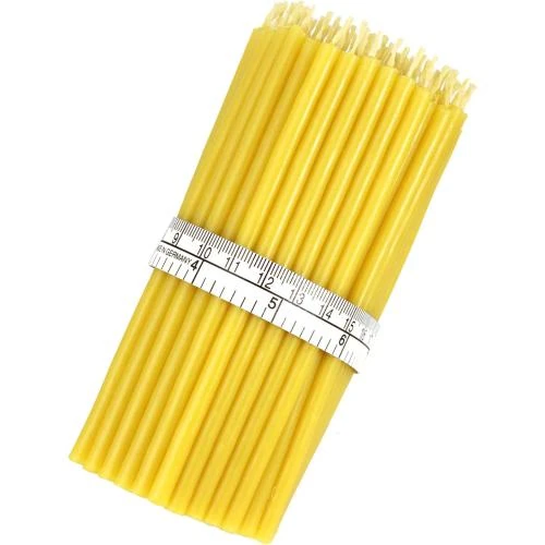 Détail de Bougies fines cire jaune, 100pcs, qualité église, rituelles