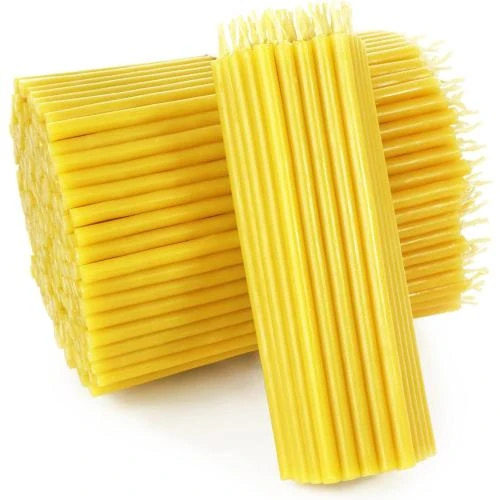 Bougies fines cire jaune, 100pcs, qualité église, rituelles - Vue principale