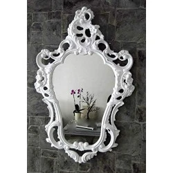Miroir Mural Baroque Ovale Blanc Artissimo, Brillant