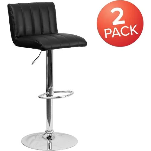 Zoom sur Tabourets de Bar Flash Furniture, Vinyle Noir, Lot de 2