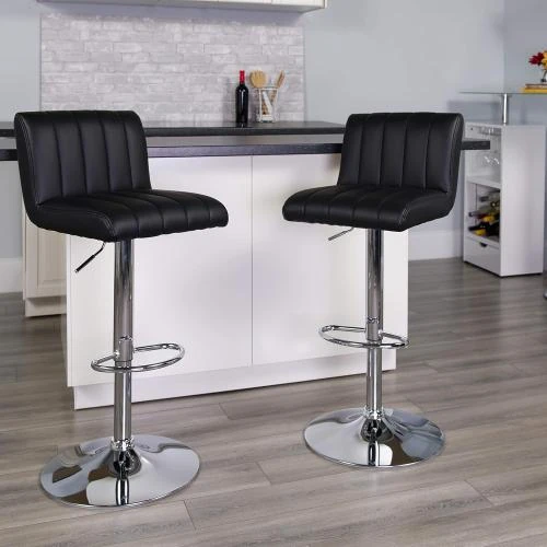 Détail de Tabourets de Bar Flash Furniture, Vinyle Noir, Lot de 2