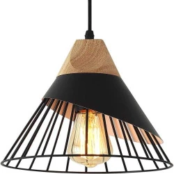 Suspension Luminaire Vintage en Bois et Métal pour Cuisine