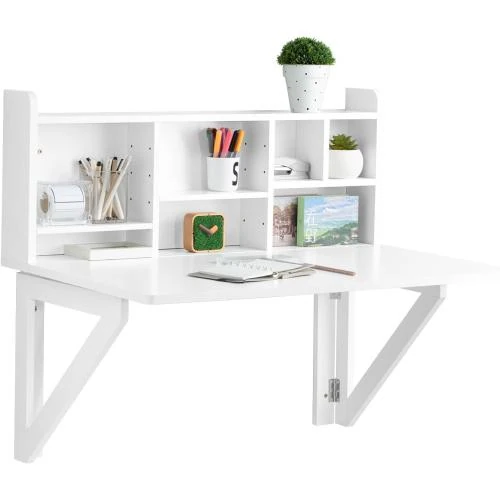 Bureau Table Murale Rabattable Armoire Intégrée Blanc - Vue principale