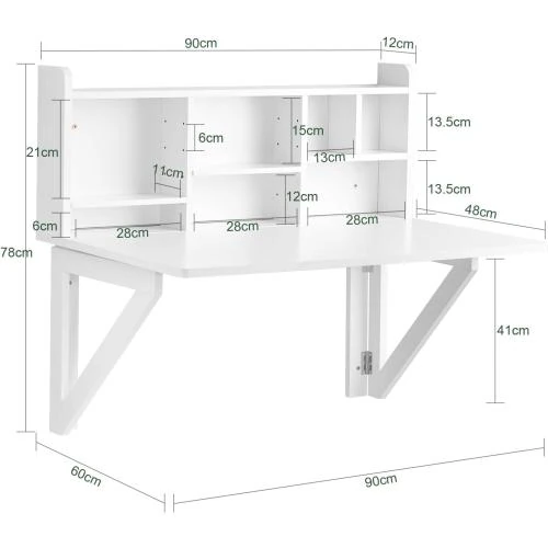 Zoom sur Bureau Table Murale Rabattable Armoire Intégrée Blanc