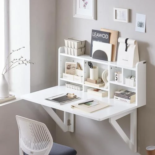 Détail de Bureau Table Murale Rabattable Armoire Intégrée Blanc