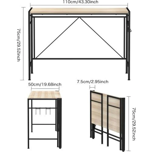 Zoom sur Table Bureau Pliable Rcynview, Style Industriel, Bois Métal
