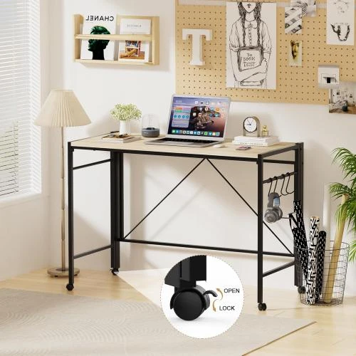 Détail de Table Bureau Pliable Rcynview, Style Industriel, Bois Métal