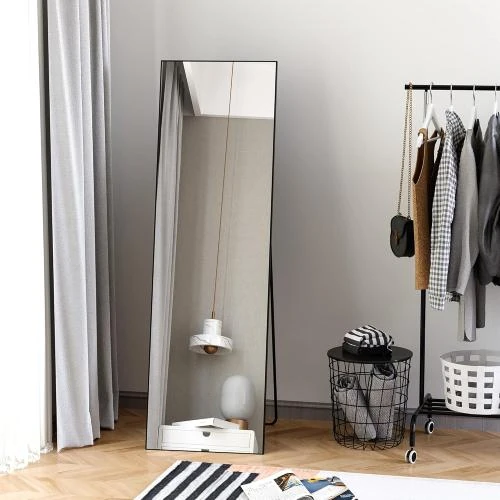 Détail de Miroir sur Pied Rectangulaire, Cadre Aluminium Noir, Design Élégant