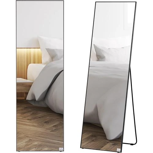Miroir sur Pied Rectangulaire, Cadre Aluminium Noir, Design Élégant - Vue principale