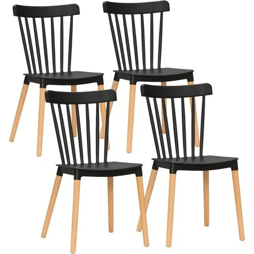 HOMCOM Chaises salle à manger nordiques, dossier haut, noir - Vue principale