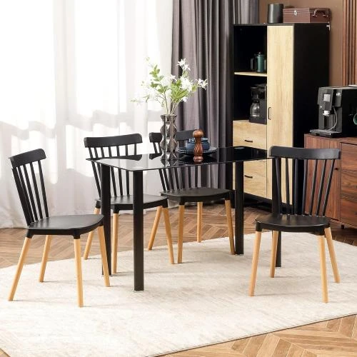 Détail de HOMCOM Chaises salle à manger nordiques, dossier haut, noir