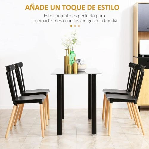 Zoom sur HOMCOM Chaises salle à manger nordiques, dossier haut, noir