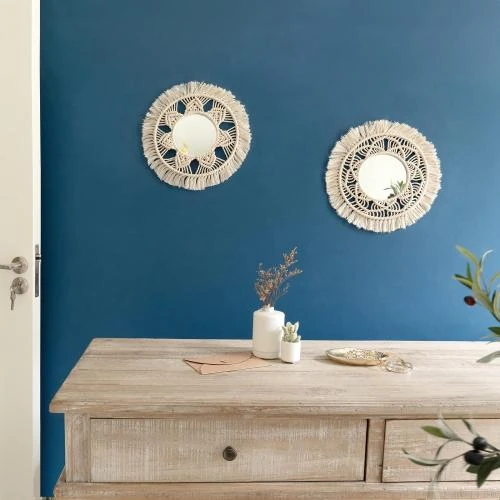 Zoom sur Mkouo Miroir Mural Suspendu Frange Macramé Décoratif