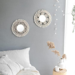 Mkouo Miroir Mural Suspendu Frange Macramé Décoratif en situation