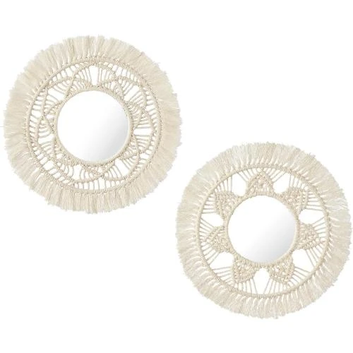 Mkouo Miroir Mural Suspendu Frange Macramé Décoratif - Vue principale
