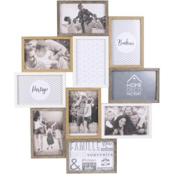 Présentation Cadre Photo Multiple Pele Mele Bois Blanc Beige Marron