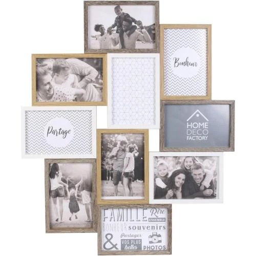 Cadre Photo Multiple Pele Mele Bois Blanc Beige Marron - Vue principale