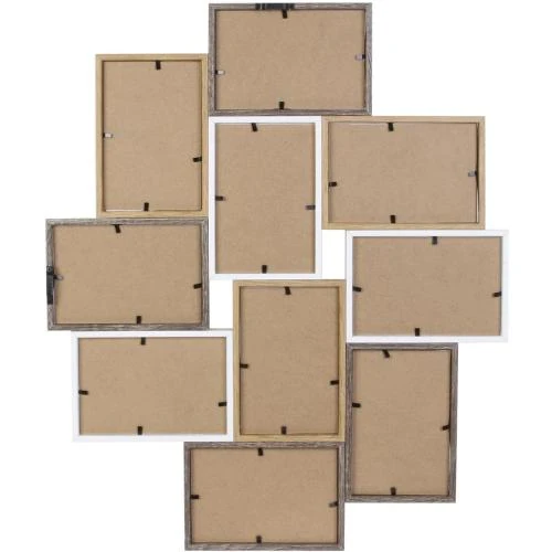 Détail de Cadre Photo Multiple Pele Mele Bois Blanc Beige Marron