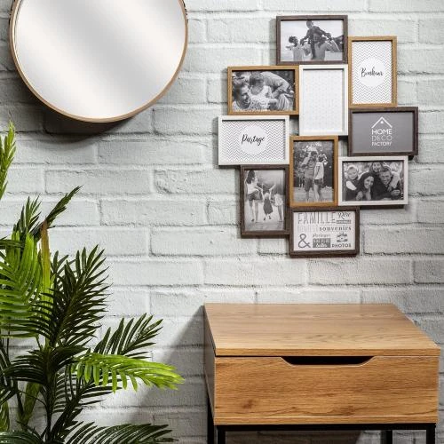 Zoom sur Cadre Photo Multiple Pele Mele Bois Blanc Beige Marron