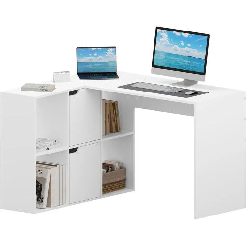 Bureau d'angle eSituro, Blanc, Rangement intégré, Informatique - Vue principale