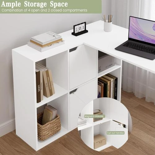 Zoom sur Bureau d'angle eSituro, Blanc, Rangement intégré, Informatique
